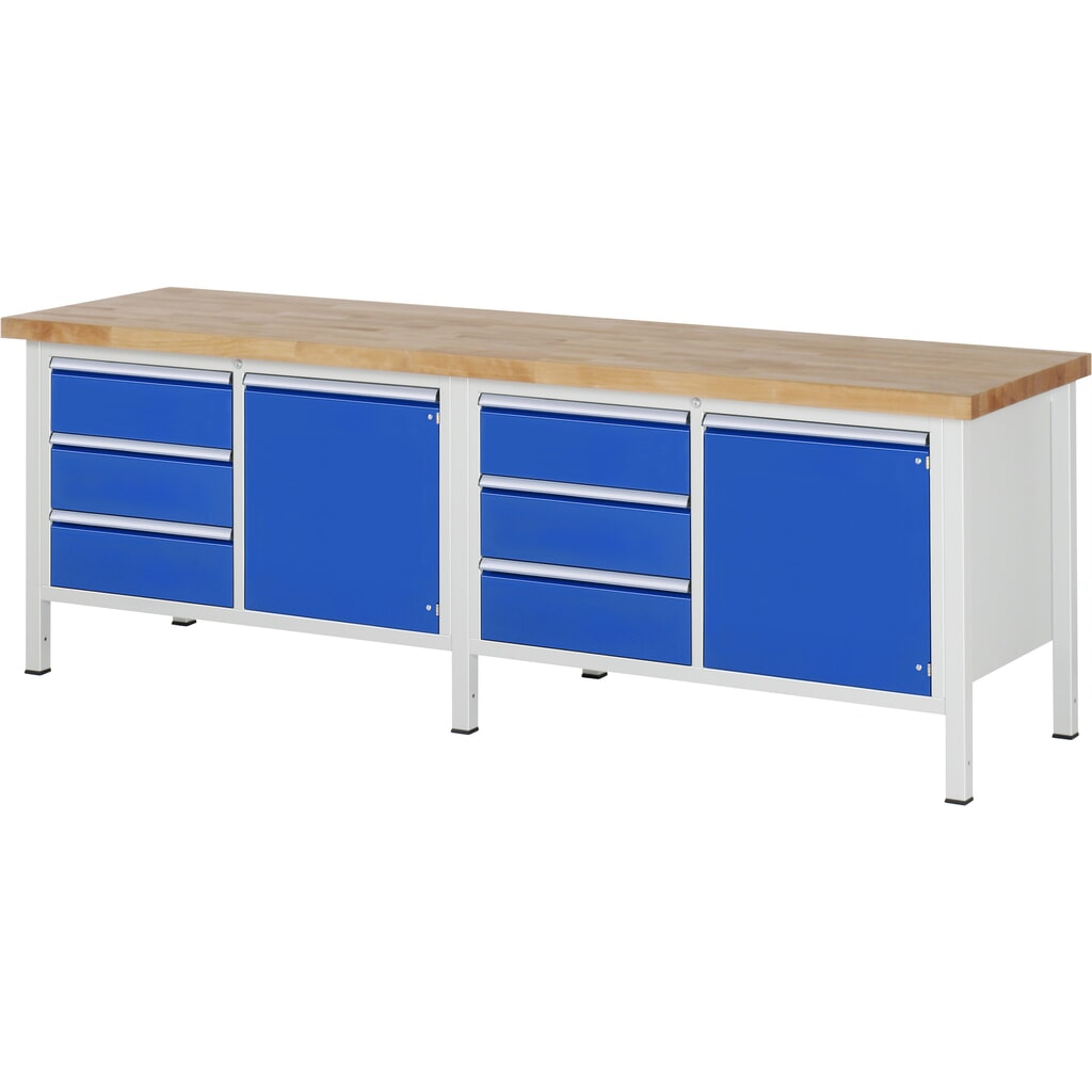 Product afbeelding: Werkbank RAU serie 8000, 2 dubbele kasten, 2 draaideuren, hxbxd 840 x 2.500 x 700 mm, 6 lades