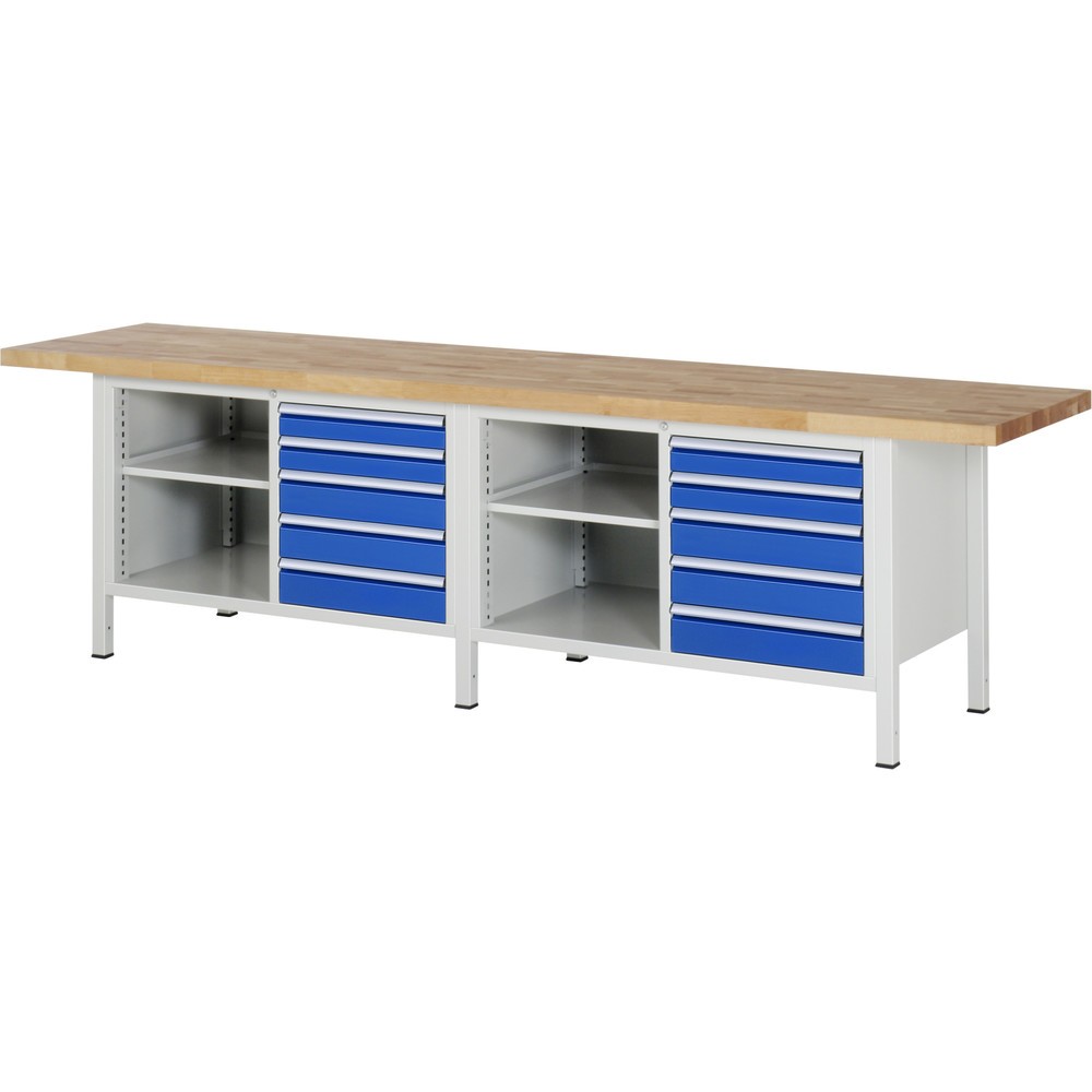 Product afbeelding: Werkbank RAU serie 8000, 2 dubbele kasten, hxbxd 840 x 3.000 x 700 mm, 10 lades, 1 legbord diepte 350 mm