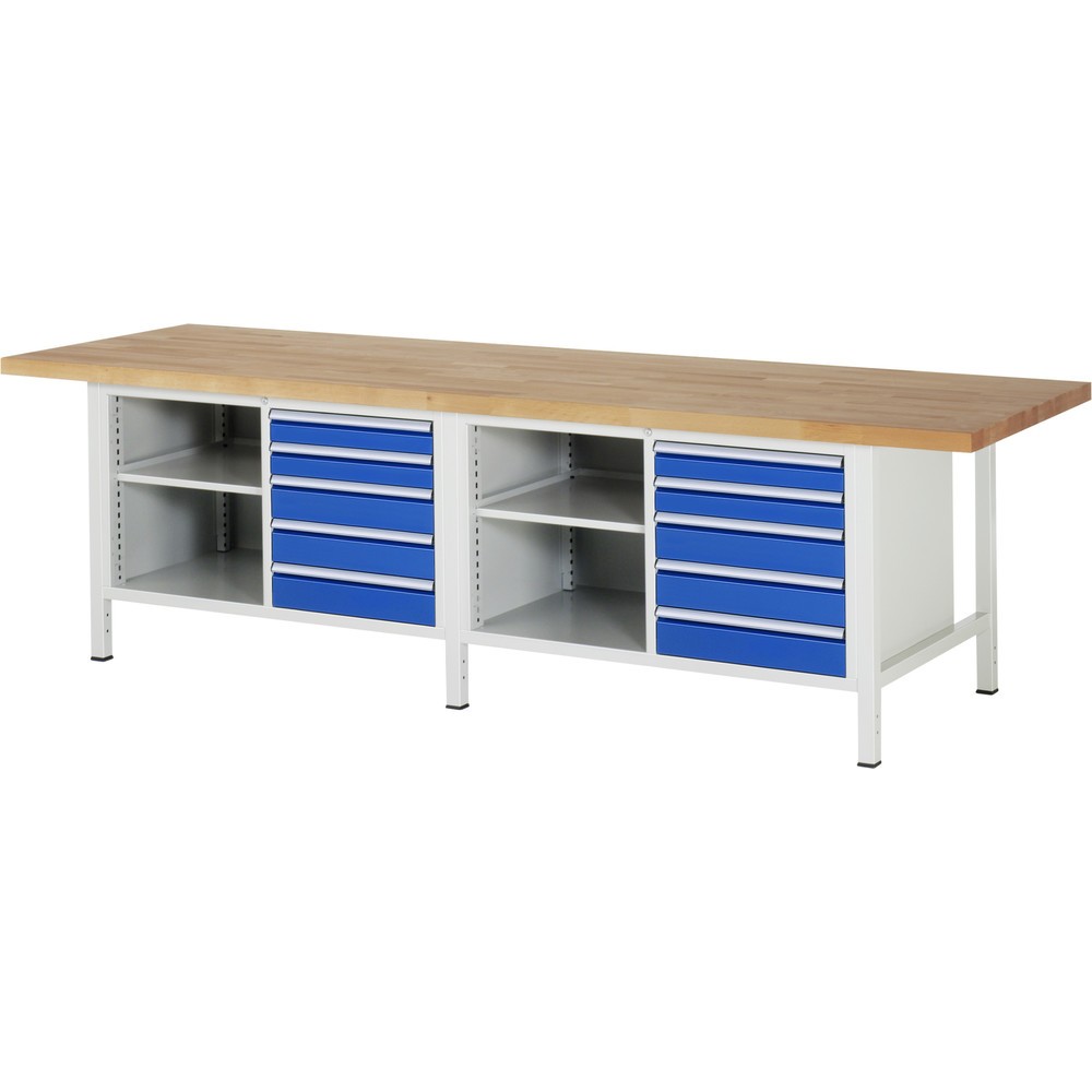 Productafbeelding nr. 1: Werkbank RAU serie 8000, 2 dubbele kasten, 1 legbord, hxbxd 840 x 3.000 x 900 mm, 10 lades