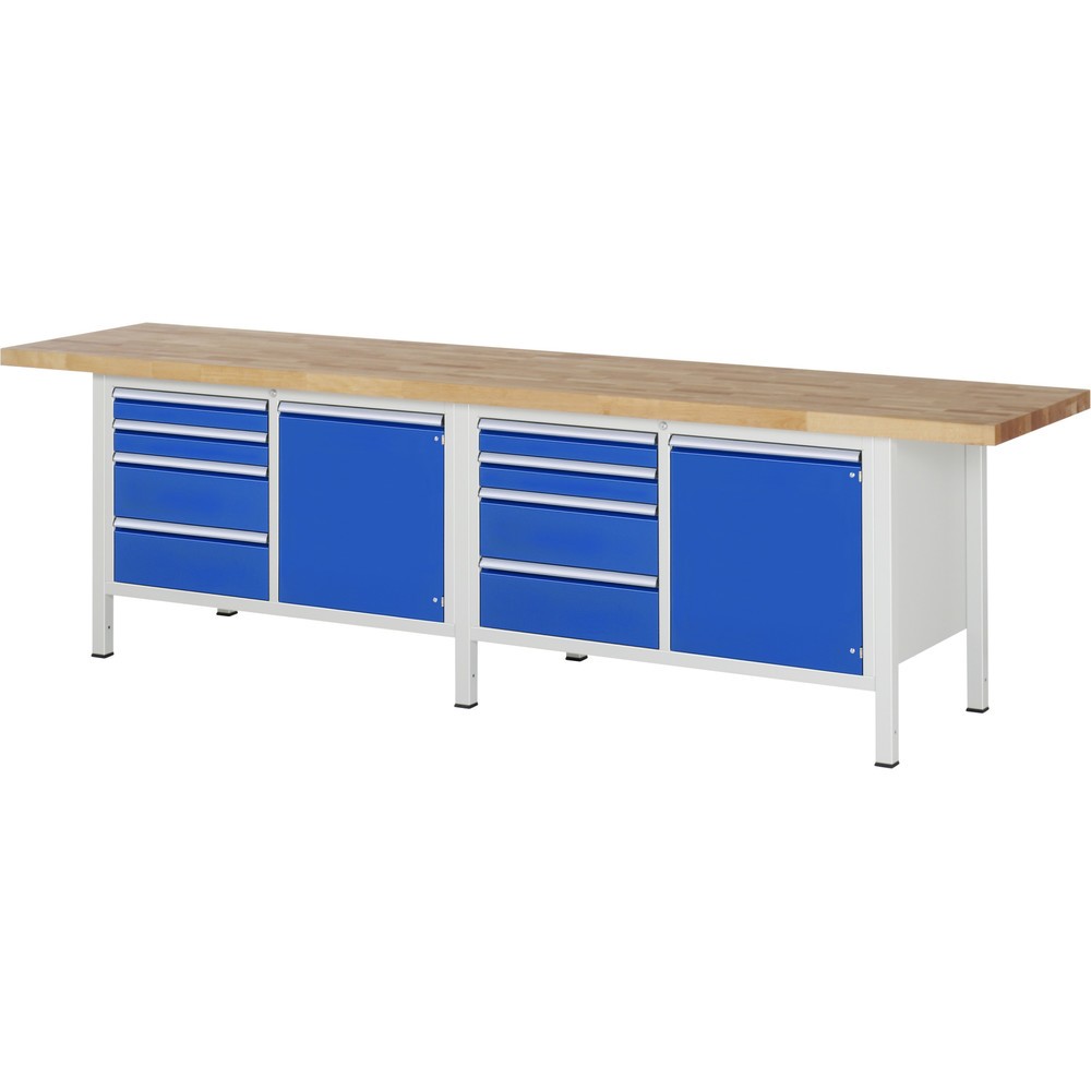 Productafbeelding nr. 1: Werkbank RAU serie 8000, 2 dubbele kasten, 2 draaideuren, hxbxd 840 x 3.000 x 700 mm, 8 lades