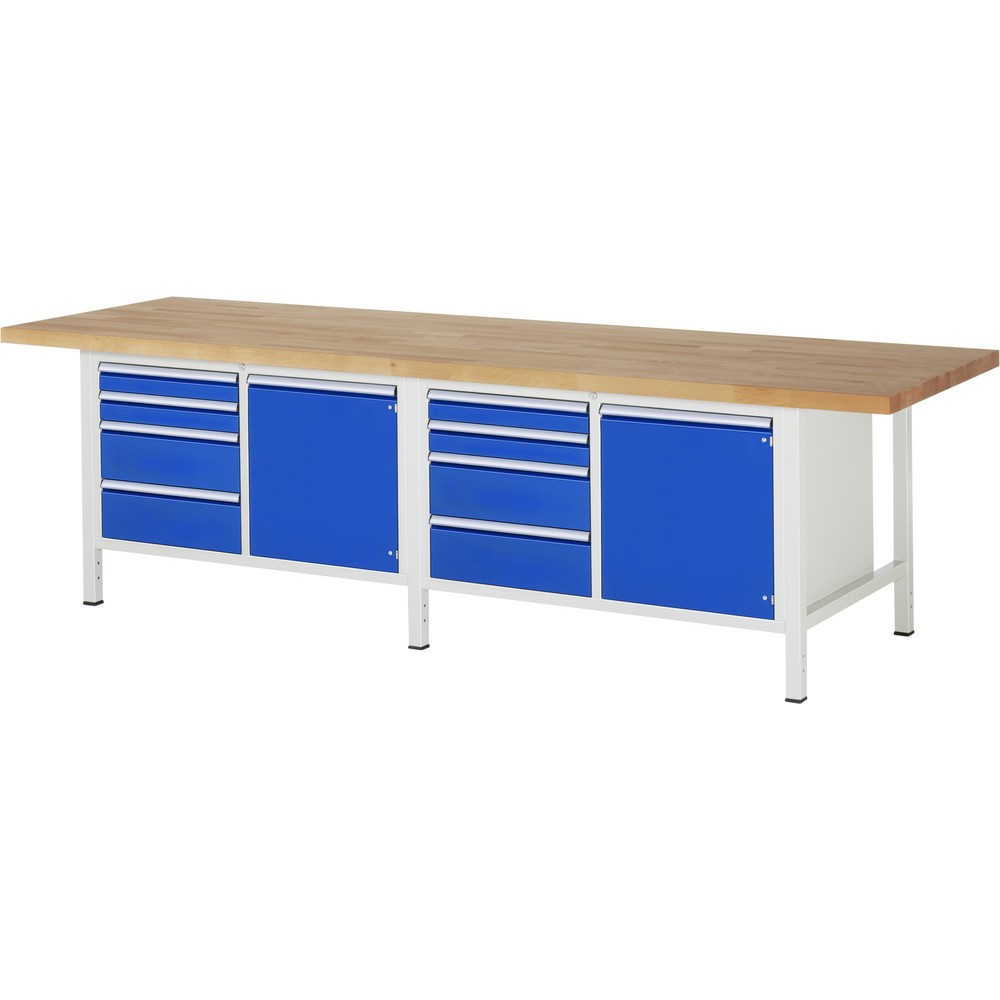 Productafbeelding nr. 1: Werkbank RAU serie 8000, 2 dubbele kasten, 2 draaideuren, hxbxd 840 x 3.000 x 900 mm, 8 lades