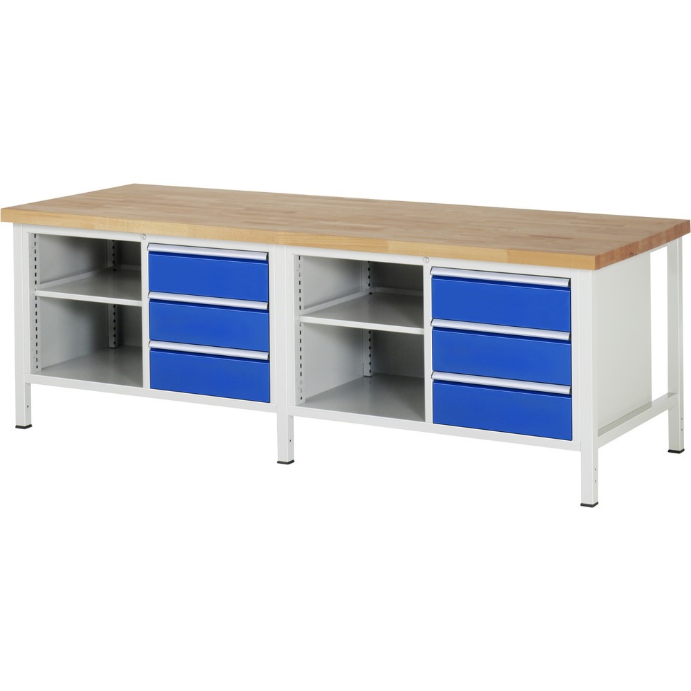 Product afbeelding: Werkbank RAU serie 8000, 2 dubbele kasten, hxbxd 840 x 2.500 x 900 mm, 6 lades, 1 legbord diepte 450 mm