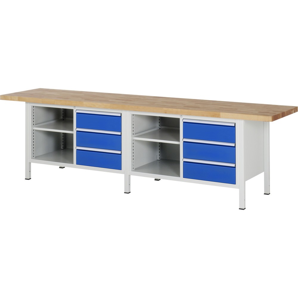 Product afbeelding: Werkbank RAU serie 8000, 2 dubbele kasten, hxbxd 840 x 3.000 x 700 mm, 6 lades, 1 legbord diepte 350 mm