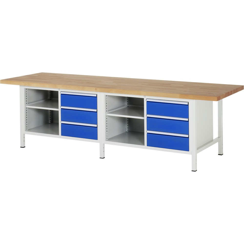 Product afbeelding: Werkbank RAU serie 8000, 2 dubbele kasten, hxbxd 840 x 3.000 x 900 mm, 6 lades, 1 legbord diepte 450 mm