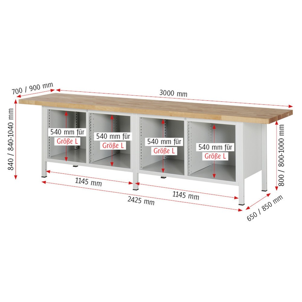 Productafbeelding nr. 3: Werkbank RAU serie 8000, 2 dubbele kasten, hxbxd 840 x 3.000 x 700 mm, 14 lades