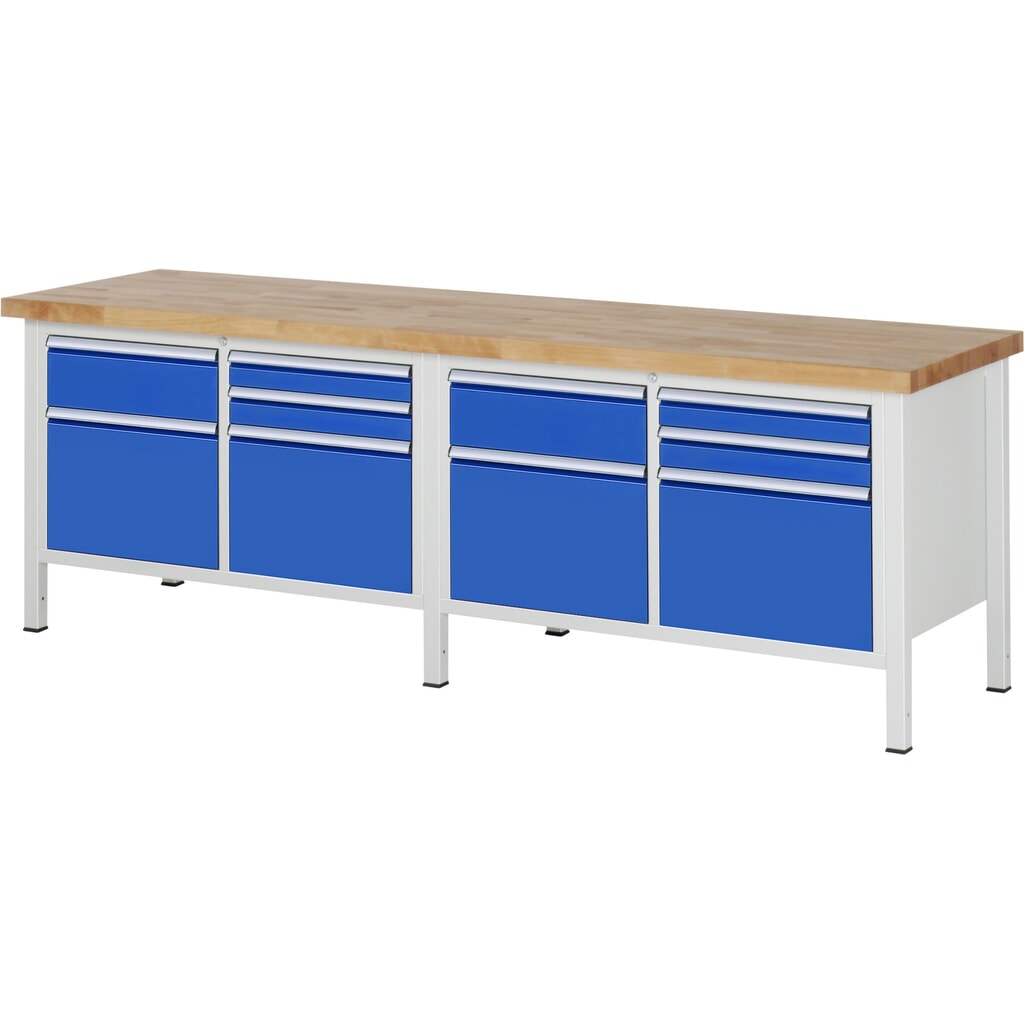 Product afbeelding: Werkbank RAU serie 8000, 2 dubbele kasten, hxbxd 840-1.040 x 2.500 x 700 mm, 10 lades