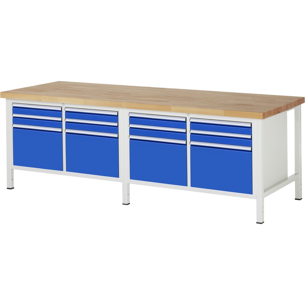 Product afbeelding: Werkbank RAU serie 8000, 2 dubbele kasten, hxbxd 840 x 2.500 x 900 mm, 12 lades 8 x 90, 4 x 360 mm