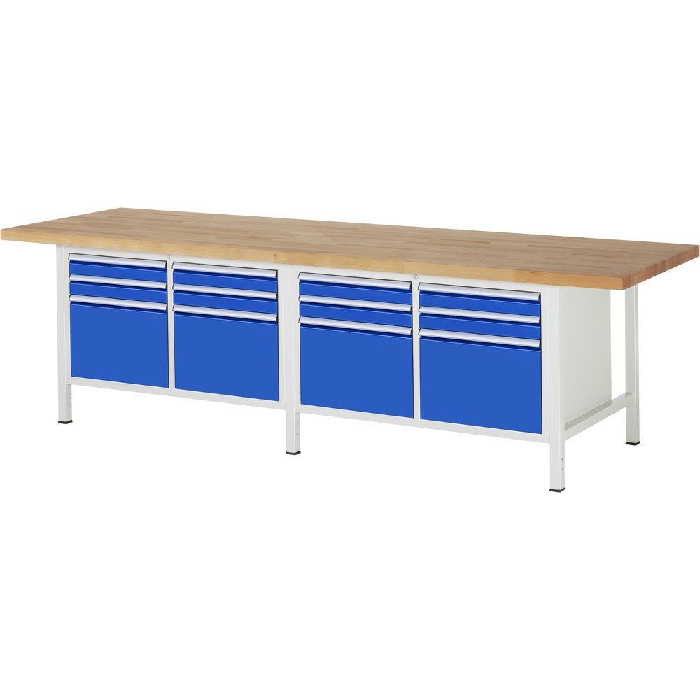 Productafbeelding nr. 1: Werkbank RAU serie 8000, 2 dubbele kasten, hxbxd 840-1.040 x 3.000 x 900 mm, 12 lades 8 x 90, 4 x 360 mm