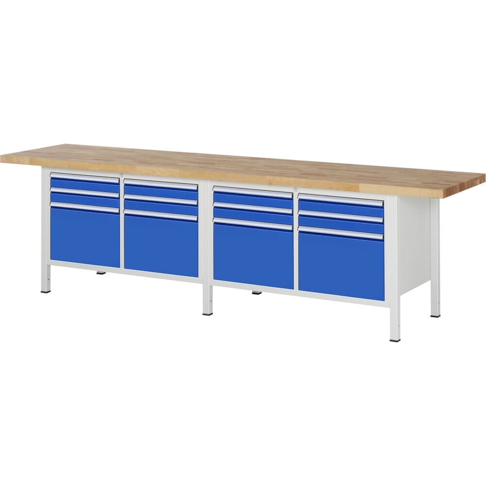 Product afbeelding: Werkbank RAU serie 8000, 2 dubbele kasten, hxbxd 840-1.040 x 3.000 x 700 mm, 12 lades 8 x 90, 4 x 360 mm