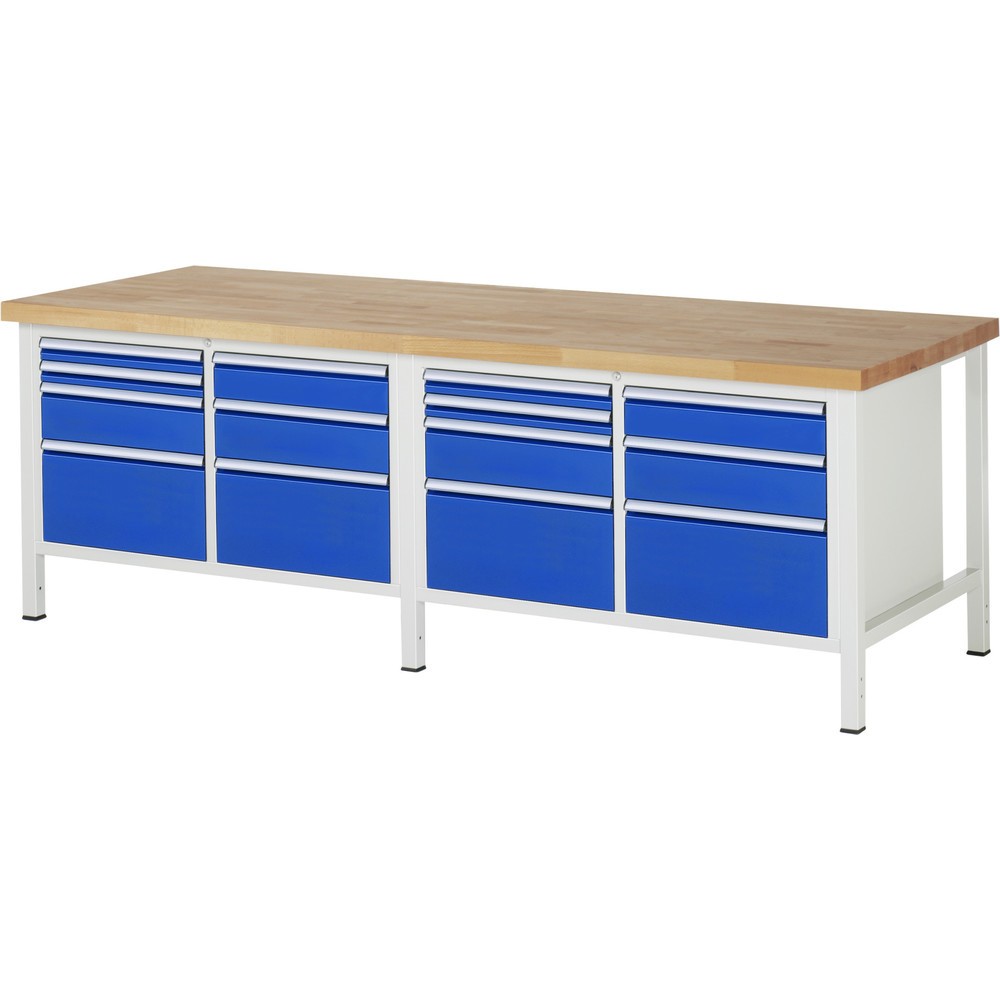 Productafbeelding nr. 1: Werkbank RAU serie 8000, 2 dubbele kasten, hxbxd 840-1.040 x 2.500 x 900 mm, 14 lades