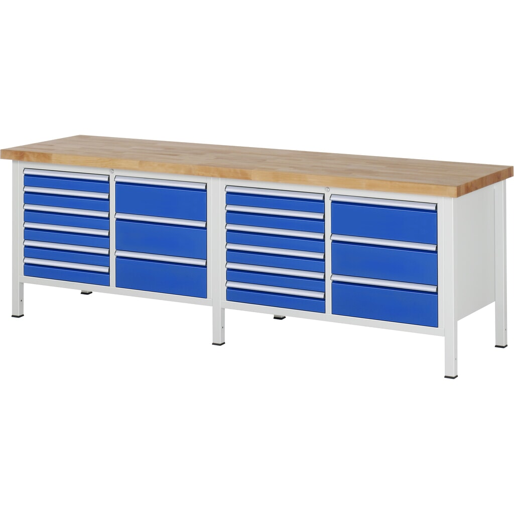 Werkbank RAU serie 8000, 2 dubbele kasten, hxbxd 840 x 2.500 x 700 mm, 18 lades Product afbeelding: Werkbank RAU serie 8000, 2 dubbele kasten, hxbxd 840 x 2.500 x 700 mm, 18 lades