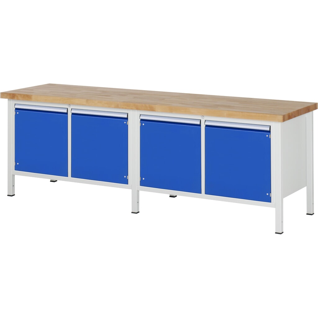 Product afbeelding: Werkbank RAU serie 8000, 2 dubbele kasten, 4 draaideuren, hxbxd 840 x 2.500 x 700 mm