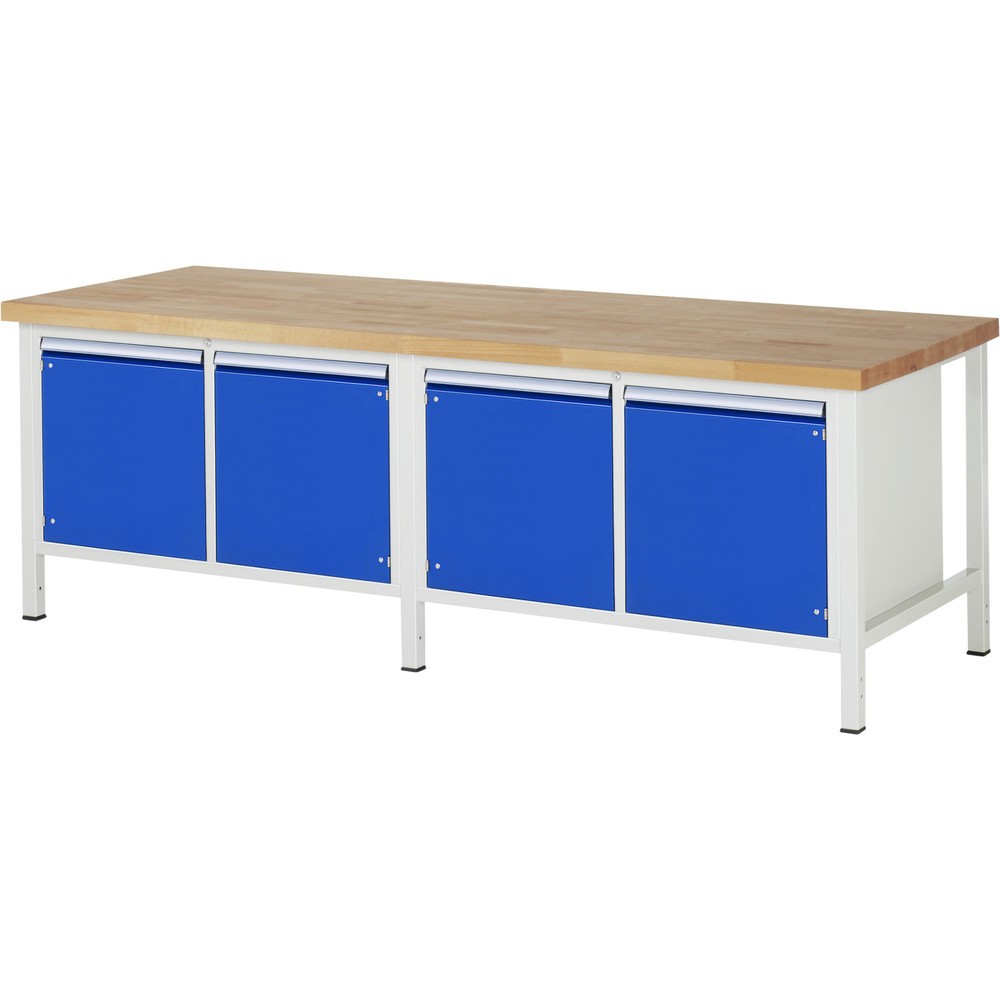 Productafbeelding nr. 1: Werkbank RAU serie 8000, 2 dubbele kasten, 4 draaideuren, hxbxd 840-1.040 x 2.500 x 900 mm