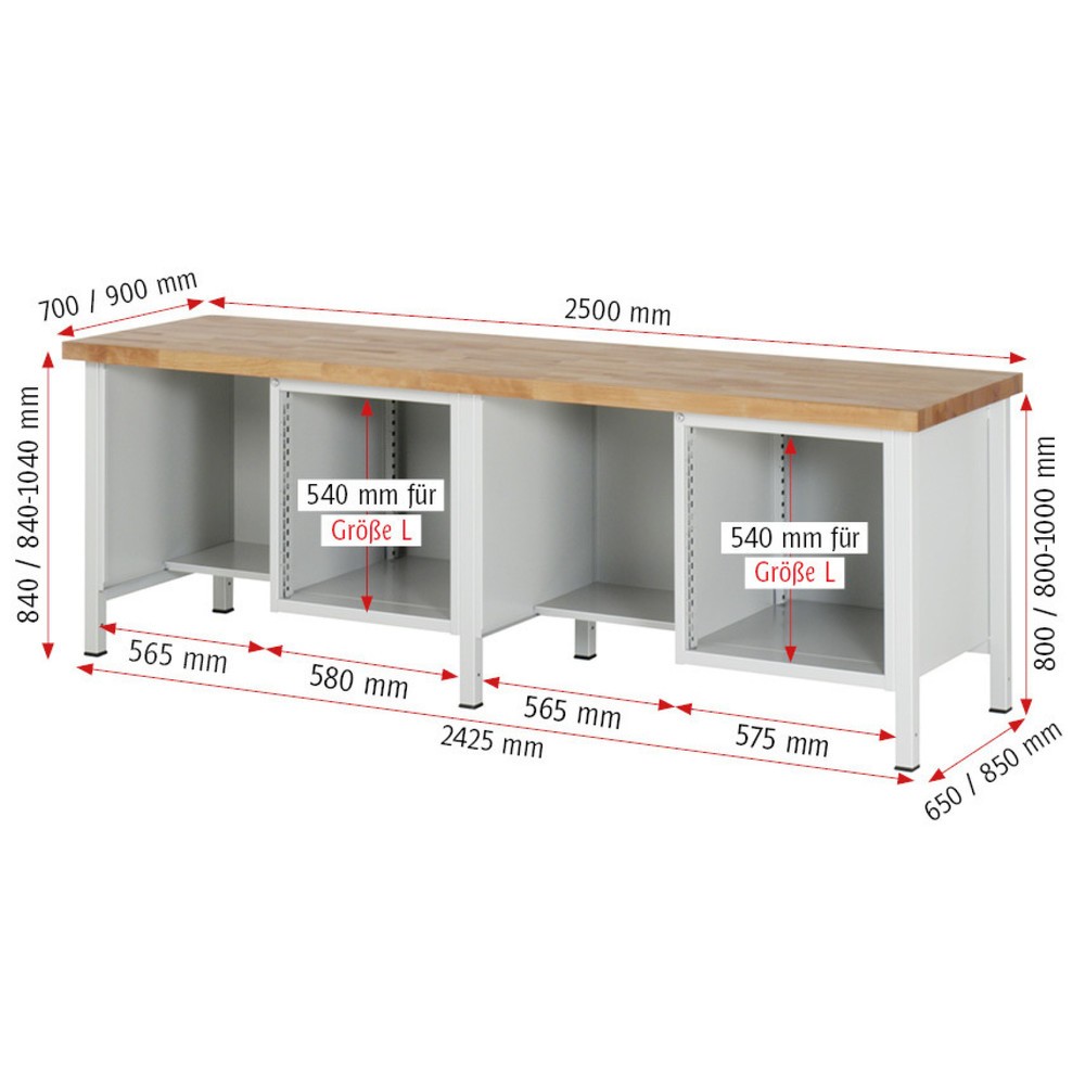 Productafbeelding nr. 4: Werkbank RAU serie 8000, 2 kasten, hxbxd 840 x 2.500 x 700 mm, 4 x voor 90% uittrekbare lades