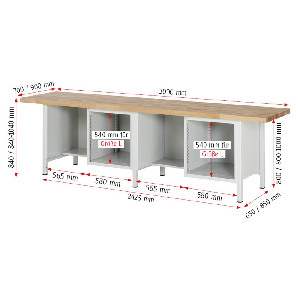 Productafbeelding nr. 3: Werkbank RAU serie 8000, 2 kasten, hxbxd 840 x 3.000 x 700 mm, 10 x voor 100% uittrekbare lades