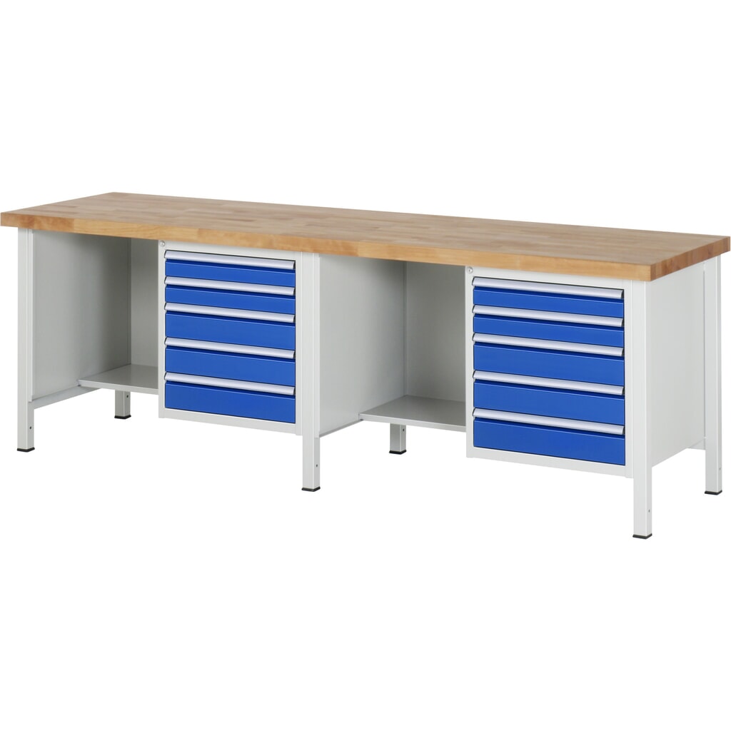 Product afbeelding: Werkbank RAU serie 8000, 2 kasten, hxbxd 840-1.040 x 2.500 x 700 mm, 10 x voor 90% uittrekbare lades