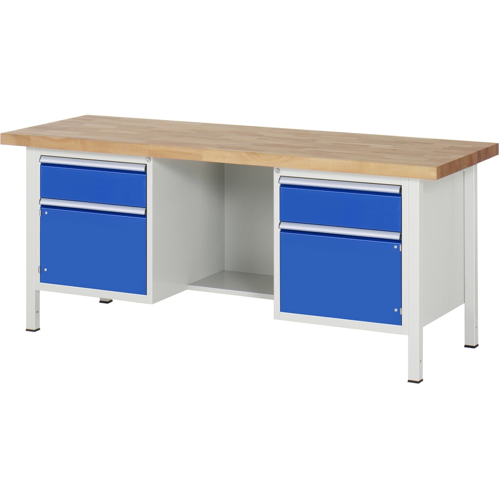 Product afbeelding: Werkbank RAU serie 8000, 2 kasten, 1 draaideur, hxbxd 840-1.040 x 2.000 x 700 mm, 2 lades