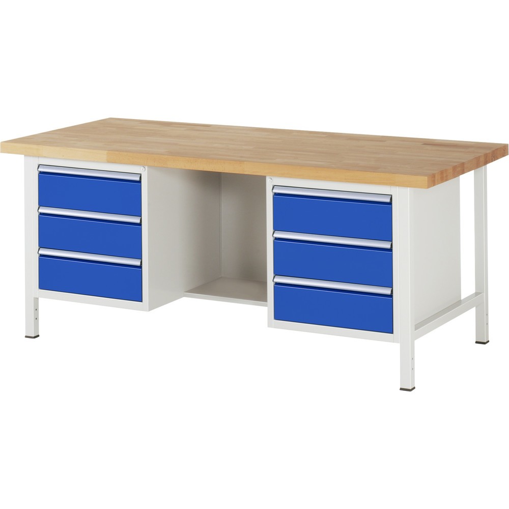 Product afbeelding: Werkbank RAU serie 8000, 2 kasten, hxbxd 840-1.040 x 2.000 x 900 mm, 6 x voor 90% uittrekbare lades