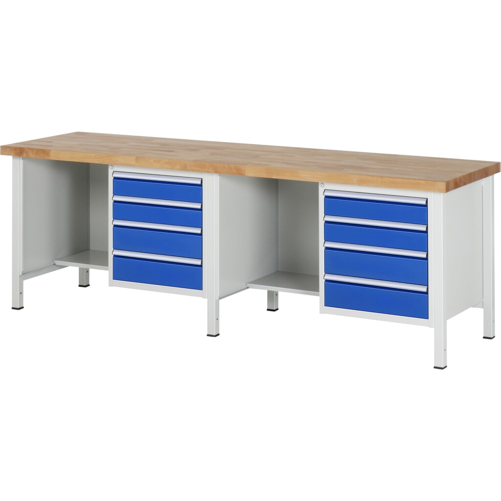 Werkbank RAU serie 8000, 2 kasten, hxbxd 840-1.040 x 2.500 x 700 mm, 8 x voor 90% uittrekbare lades Product afbeelding: Werkbank RAU serie 8000, 2 kasten, hxbxd 840-1.040 x 2.500 x 700 mm, 8 x voor 90% uittrekbare lades