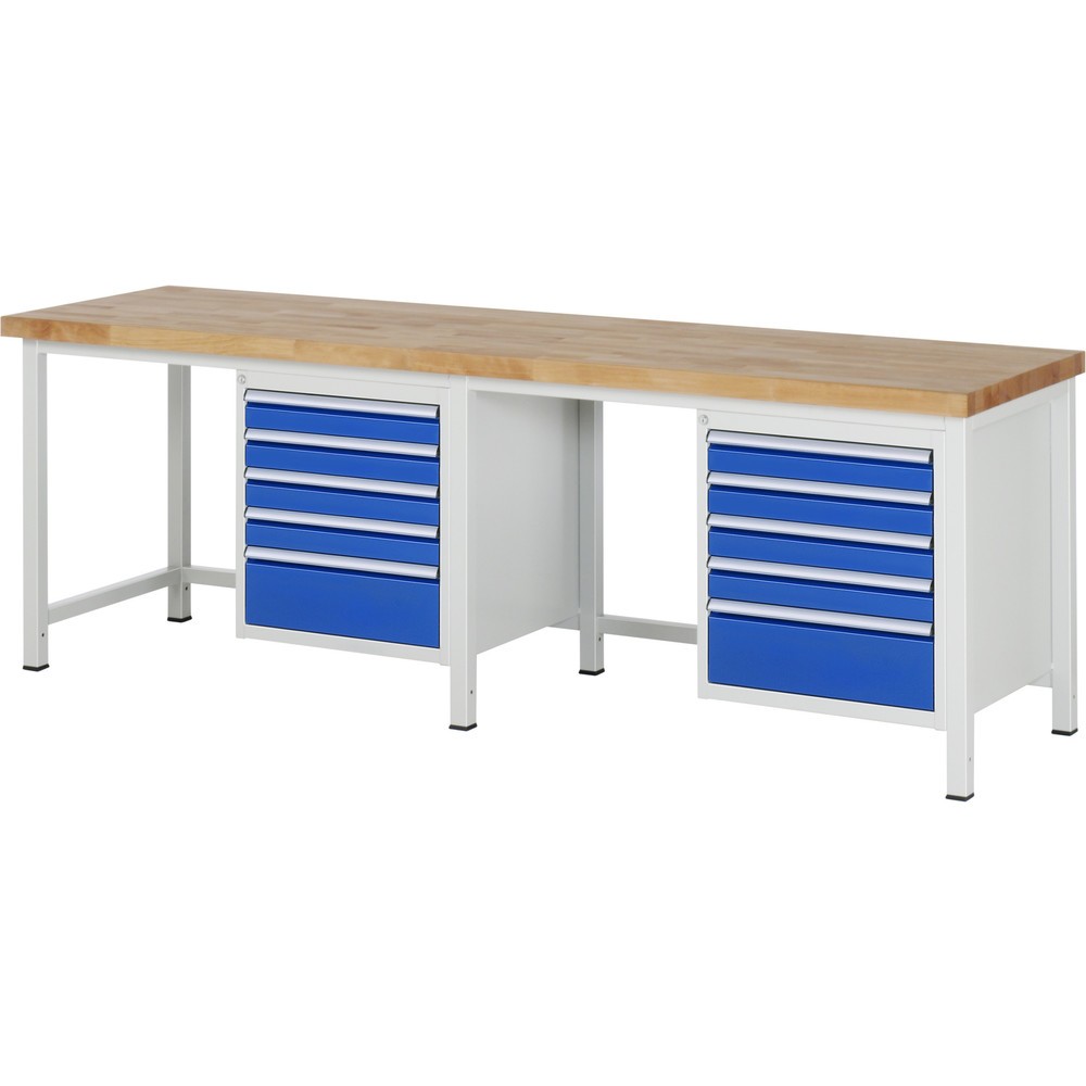 Productafbeelding nr. 1: Werkbank RAU serie 8000, 2 kasten, hxbxd 840-1.040 x 2.500 x 700 mm, 10 x voor 90% uittrekbare lades 8 x 90, 2 x 180 mm