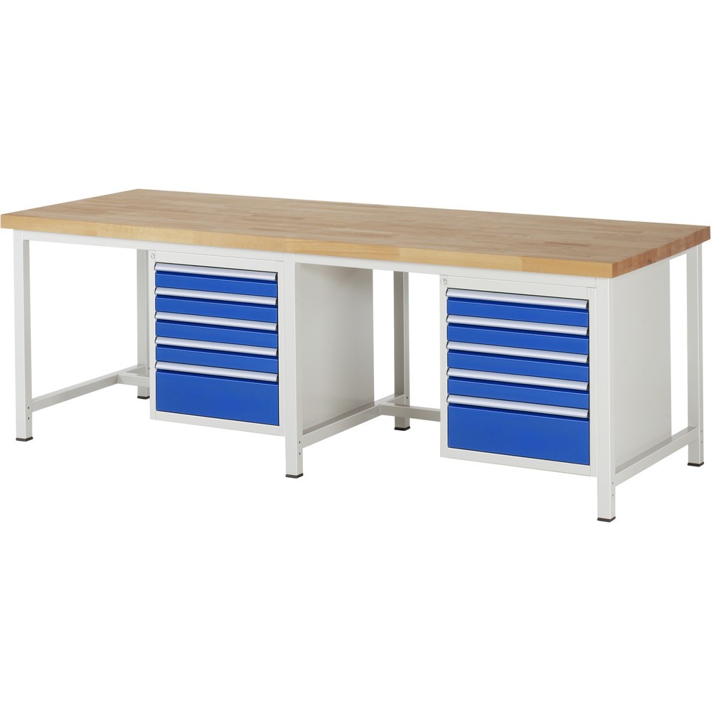 Productafbeelding nr. 1: Werkbank RAU serie 8000, 2 kasten, hxbxd 840-1.040 x 2.500 x 900 mm, 10 x voor 100% uittrekbare lades 8 x 90, 2 x 180 mm