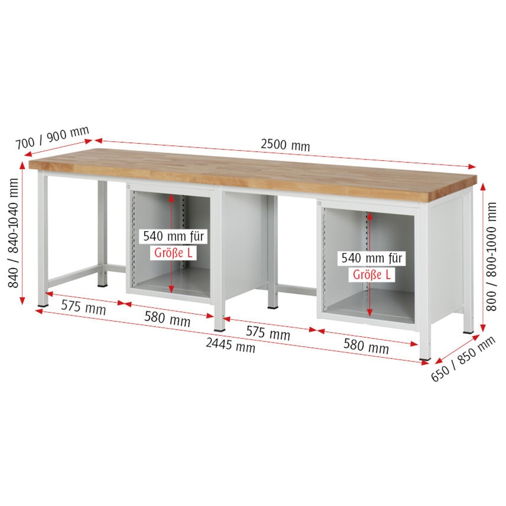 Productafbeelding nr. 5: Werkbank RAU serie 8000, 2 kasten, hxbxd 840 x 2.500 x 700 mm, 6 x voor 90% uittrekbare lades 6 x 180 mm