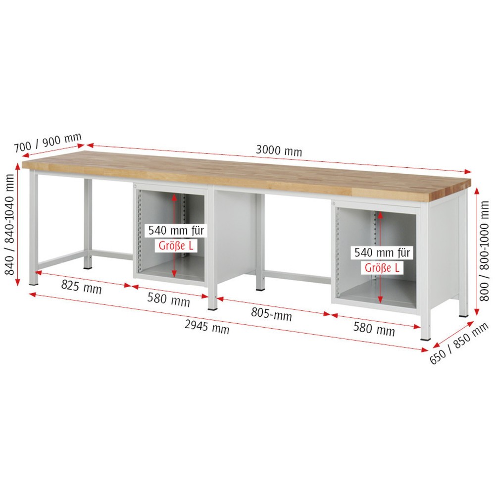 Productafbeelding nr. 4: Werkbank RAU serie 8000, 2 kasten, hxbxd 840 x 3.000 x 700 mm, 6 x voor 90% uittrekbare lades 6 x 180 mm