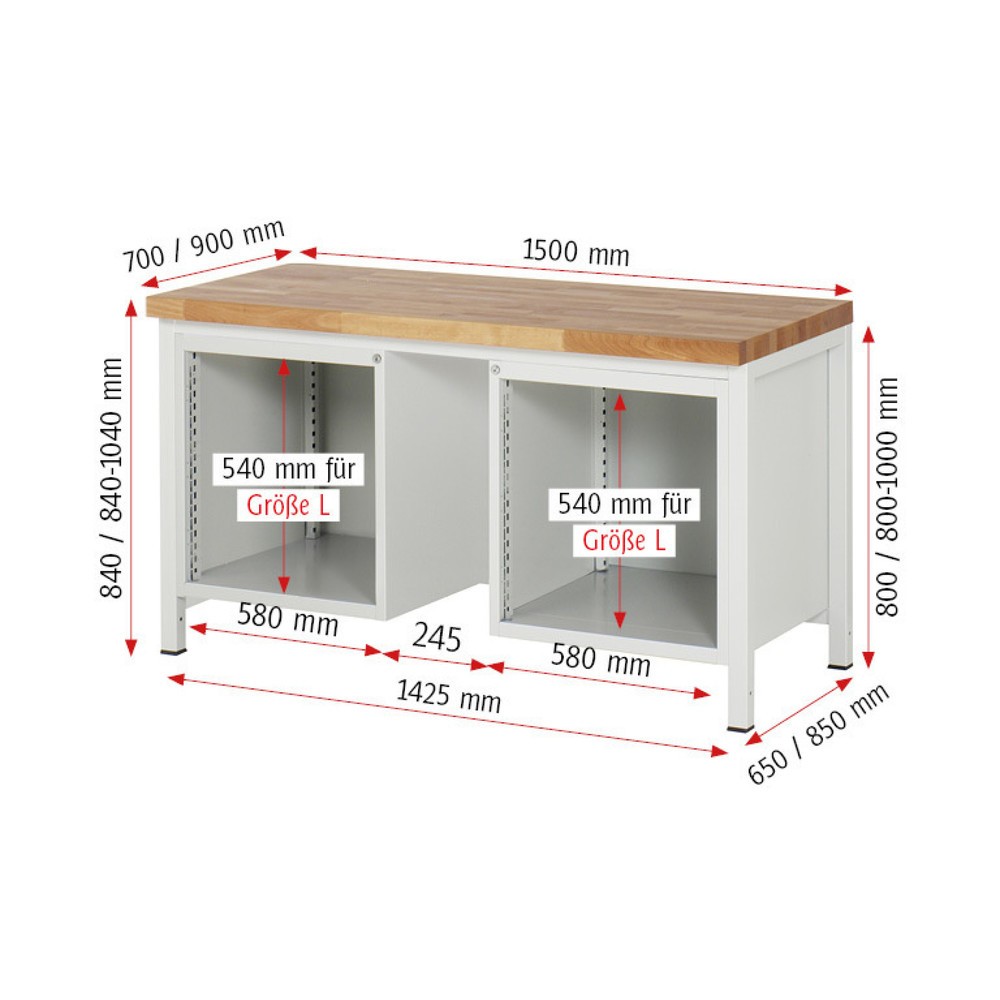 Productafbeelding nr. 4: Werkbank RAU serie 8000, 2 kasten, hxbxd 840 x 1.500 x 700 mm, 10 x voor 90% uittrekbare lades 4 x 60, 2 x 120, 4 x 150 mm