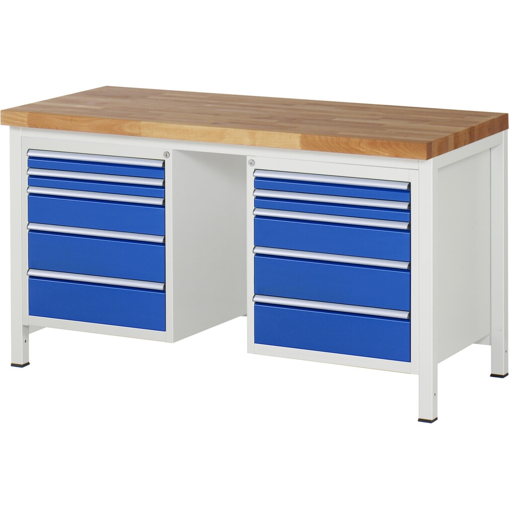 Werkbank RAU serie 8000, 2 kasten, hxbxd 840-1.040 x 1.500 x 700 mm, 10 x voor 90% uittrekbare lades 4 x 60, 2 x 120, 4 x 150 mm Product afbeelding: Werkbank RAU serie 8000, 2 kasten, hxbxd 840-1.040 x 1.500 x 700 mm, 10 x voor 90% uittrekbare lades 4 x 60, 2 x 120, 4 x 150 mm