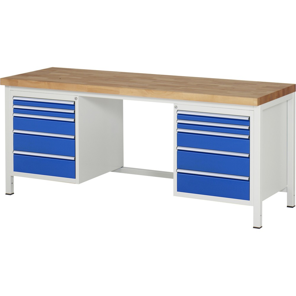 Productafbeelding nr. 1: Werkbank RAU serie 8000, 2 kasten, hxbxd 840-1.040 x 2.000 x 700 mm, 10 x voor 100% uittrekbare lades 4 x 60, 2 x 120, 4 x 150 mm