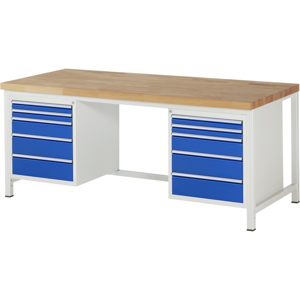 Productafbeelding nr. 1: Werkbank RAU serie 8000, 2 kasten, hxbxd 840 x 2.000 x 900 mm, 10 x voor 90% uittrekbare lades 4 x 60, 2 x 120, 4 x 150 mm