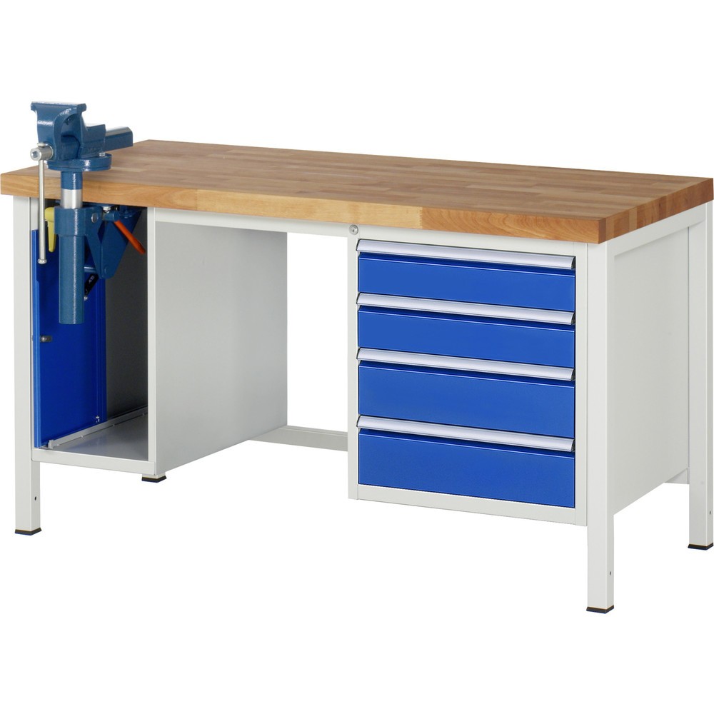 Productafbeelding nr. 1: Werkbank RAU serie 8000, 2 kasten, hxbxd 840 x 1.500 x 700 mm, 4 x voor 90% uittrekbare lades 2 x 120, 2 x 150 mm, incl. bankschroef