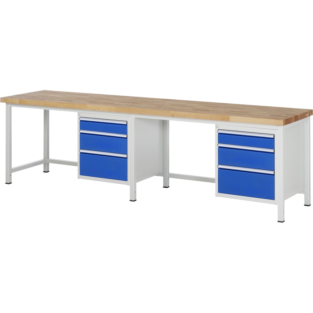 RAU werkbank serie 8000, h x b x d 840-1.040 x 3.000 x 700 mm, 2 onderbouwkasten, met telkens 3 lades Product afbeelding: RAU werkbank serie 8000, h x b x d 840-1.040 x 3.000 x 700 mm, 2 onderbouwkasten, met telkens 3 lades