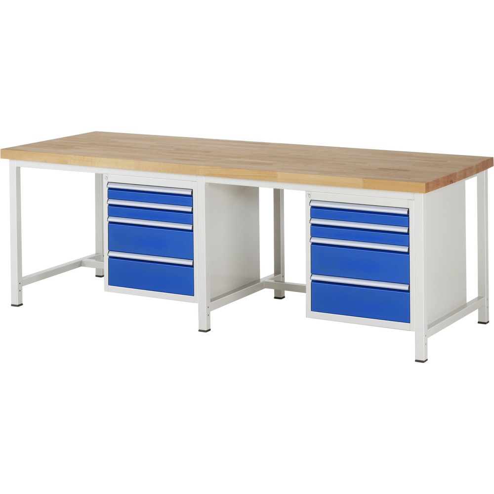 Productafbeelding nr. 1: Werkbank RAU serie 8000, 2 kasten, hxbxd 840 x 2.500 x 900 mm, 8 x voor 100% uittrekbare lades 4 x 90, 4 x 180 mm