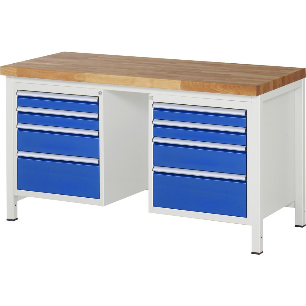 Productafbeelding nr. 1: Werkbank RAU serie 8000, 2 kasten, hxbxd 840 x 1.500 x 700 mm, 8 x voor 90% uittrekbare lades 4 x 90, 2 x 150, 2 x 210 mm