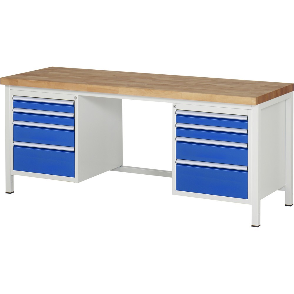 Productafbeelding nr. 1: Werkbank RAU serie 8000, 2 kasten, hxbxd 840-1.040 x 2.000 x 700 mm, 8 x voor 90% uittrekbare lades 4 x 90, 2 x 150, 2 x 210 mm