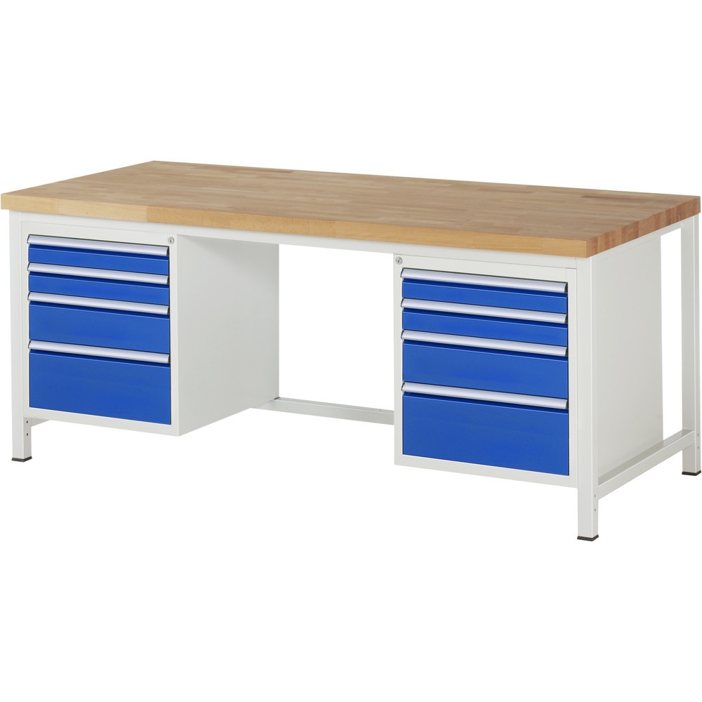 Productafbeelding nr. 1: Werkbank RAU serie 8000, 2 kasten, hxbxd 840 x 2.000 x 900 mm, 8 x voor 100% uittrekbare lades 4 x 90, 2 x 150, 2 x 210 mm