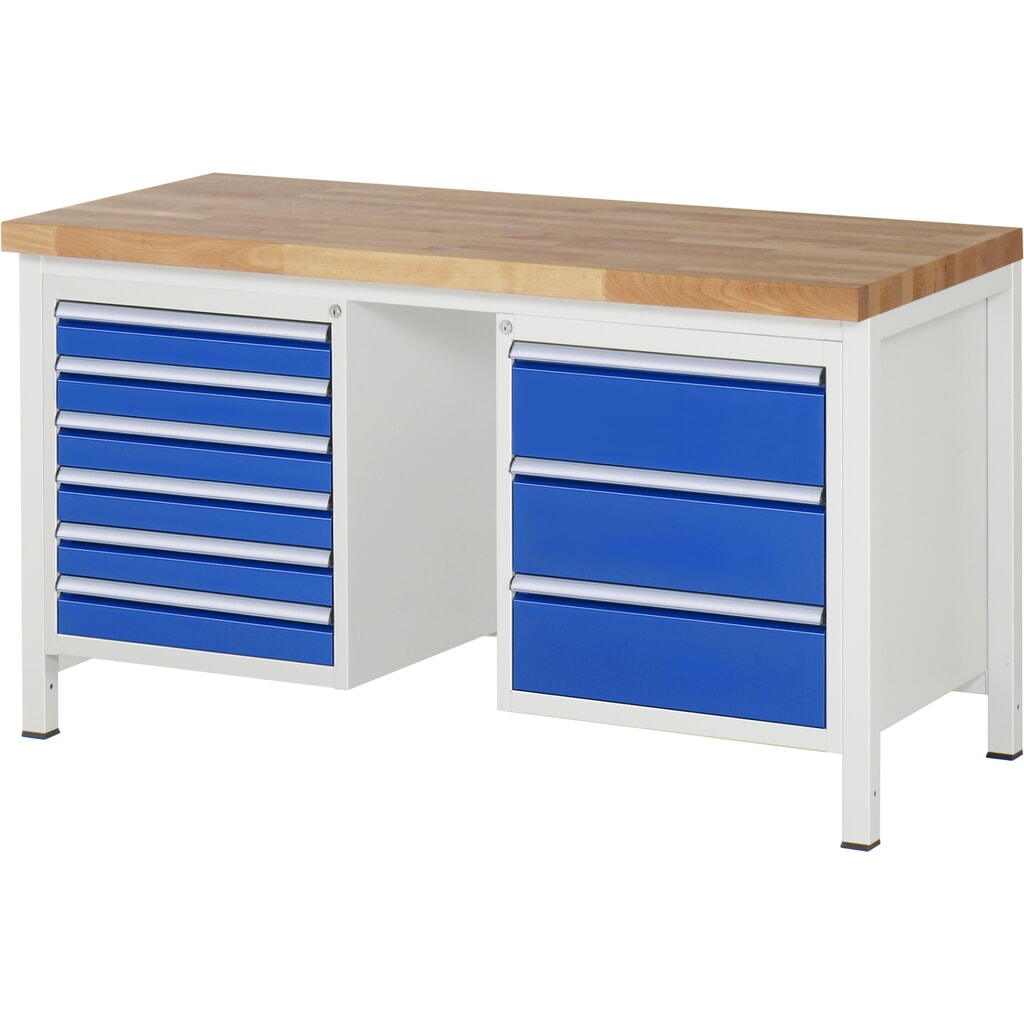 Product afbeelding: Werkbank RAU serie 8000, 2 kasten, hxbxd 840-1.040 x 1.500 x 700 mm, 9 x voor 90% uittrekbare lades