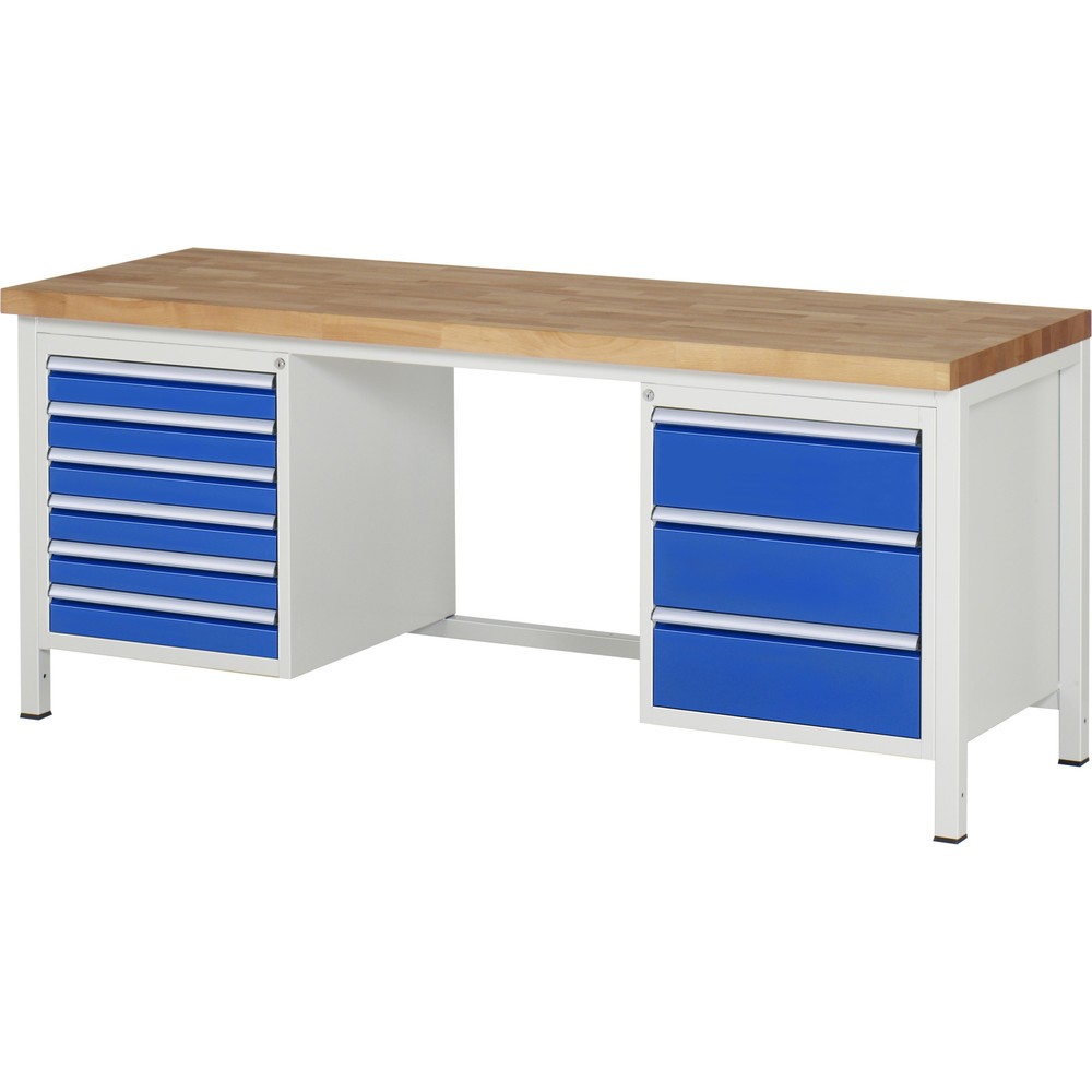 Productafbeelding nr. 1: Werkbank RAU serie 8000, 2 kasten, hxbxd 840-1.040 x 2.000 x 700 mm, 9 x voor 90% uittrekbare lades