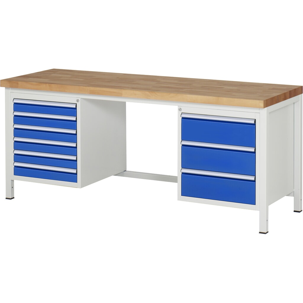 Product afbeelding: Werkbank RAU serie 8000, 2 kasten, hxbxd 840 x 2.000 x 700 mm, 9 x voor 90% uittrekbare lades