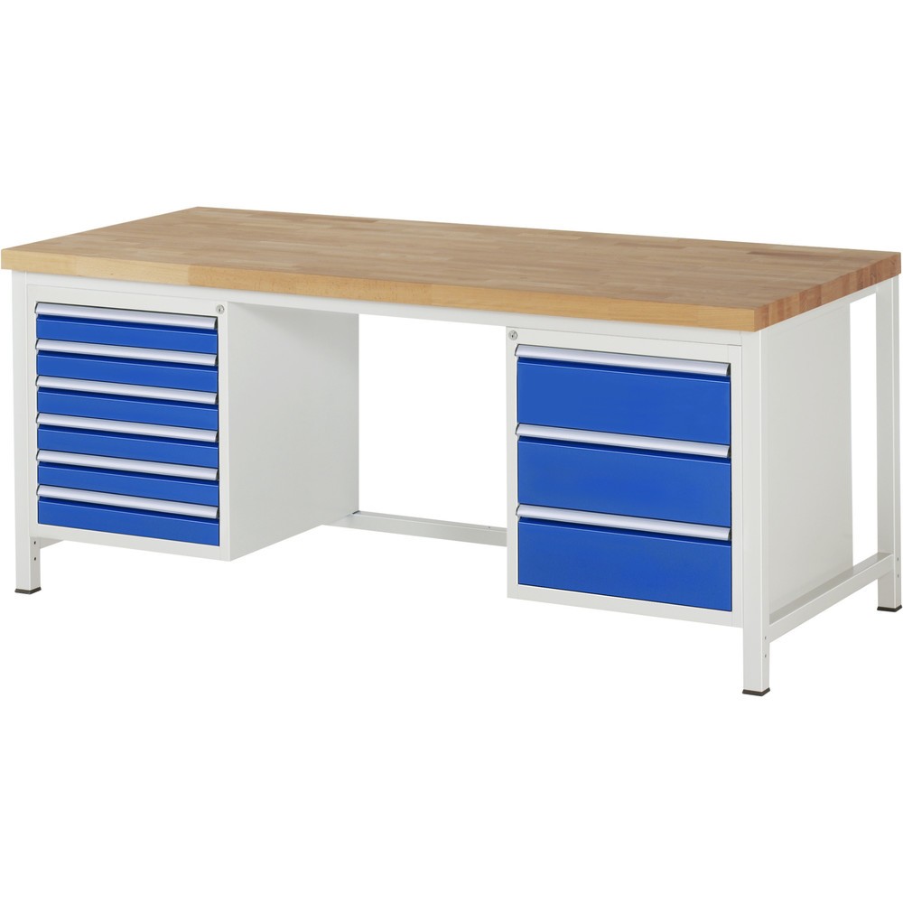 Werkbank RAU serie 8000, 2 kasten, hxbxd 840-1.040 x 2.000 x 900 mm, 9 x voor 90% uittrekbare lades Productafbeelding nr. 1: Werkbank RAU serie 8000, 2 kasten, hxbxd 840-1.040 x 2.000 x 900 mm, 9 x voor 90% uittrekbare lades