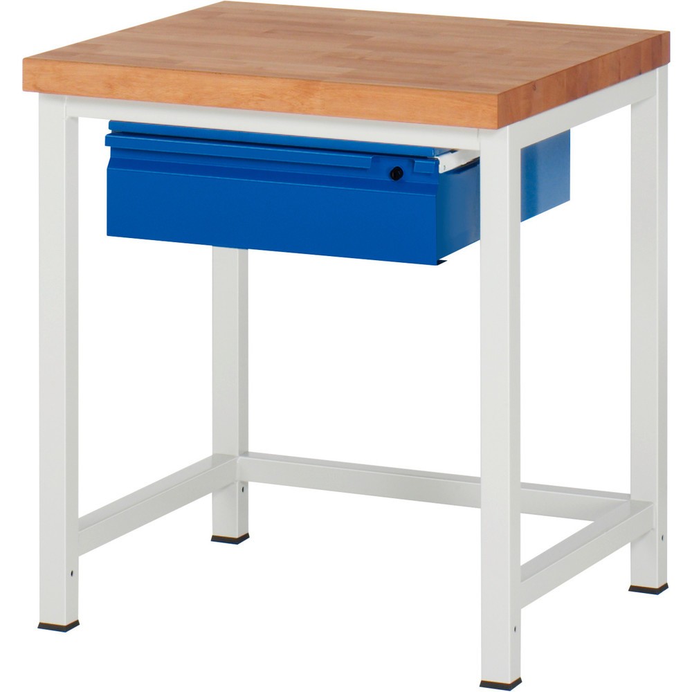 Productafbeelding nr. 1: Werkbank RAU serie 8000, massief beuken werkblad, dikte 40 mm, hxbxd 840-1.040 x 750 x 700 mm, 1 lade 1 x 150 mm