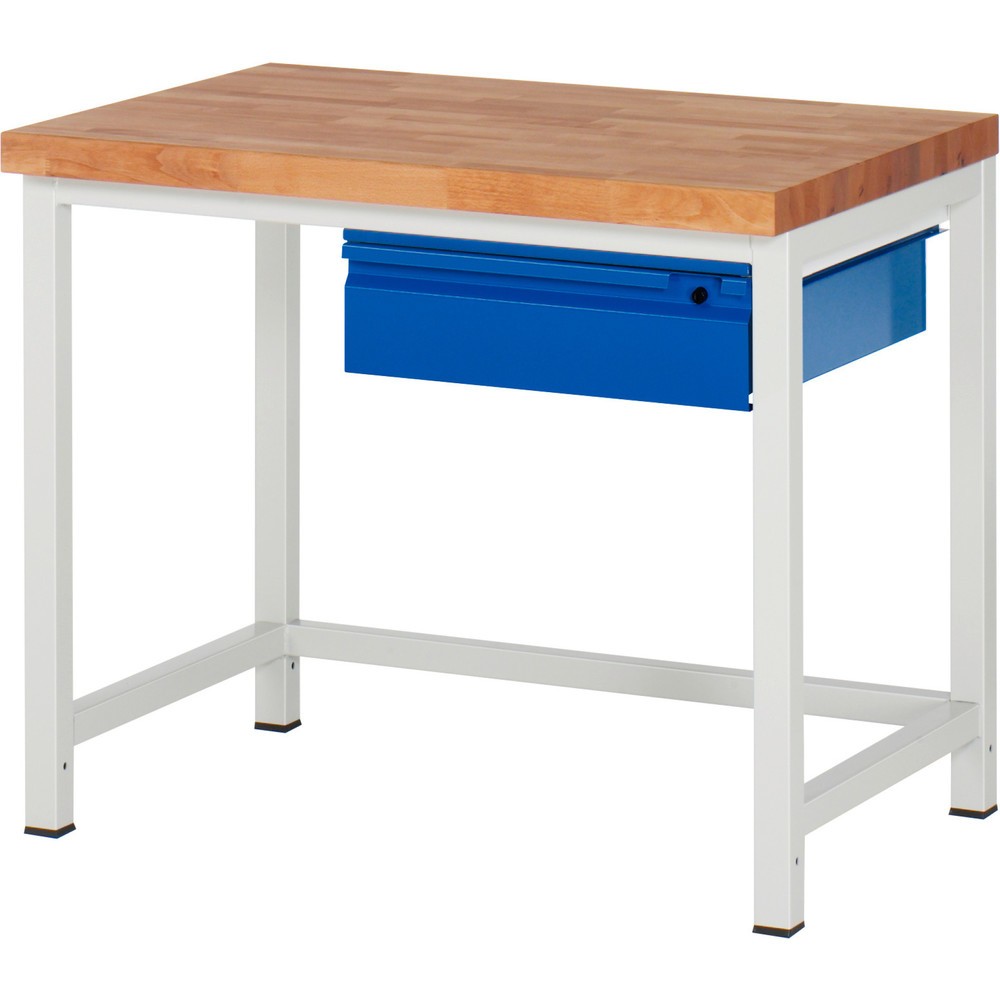 Product afbeelding: Werkbank RAU serie 8000, massief beuken werkblad, dikte 40 mm, hxbxd 840-1.040 x 1.000 x 700 mm, 1 lade 1 x 150 mm