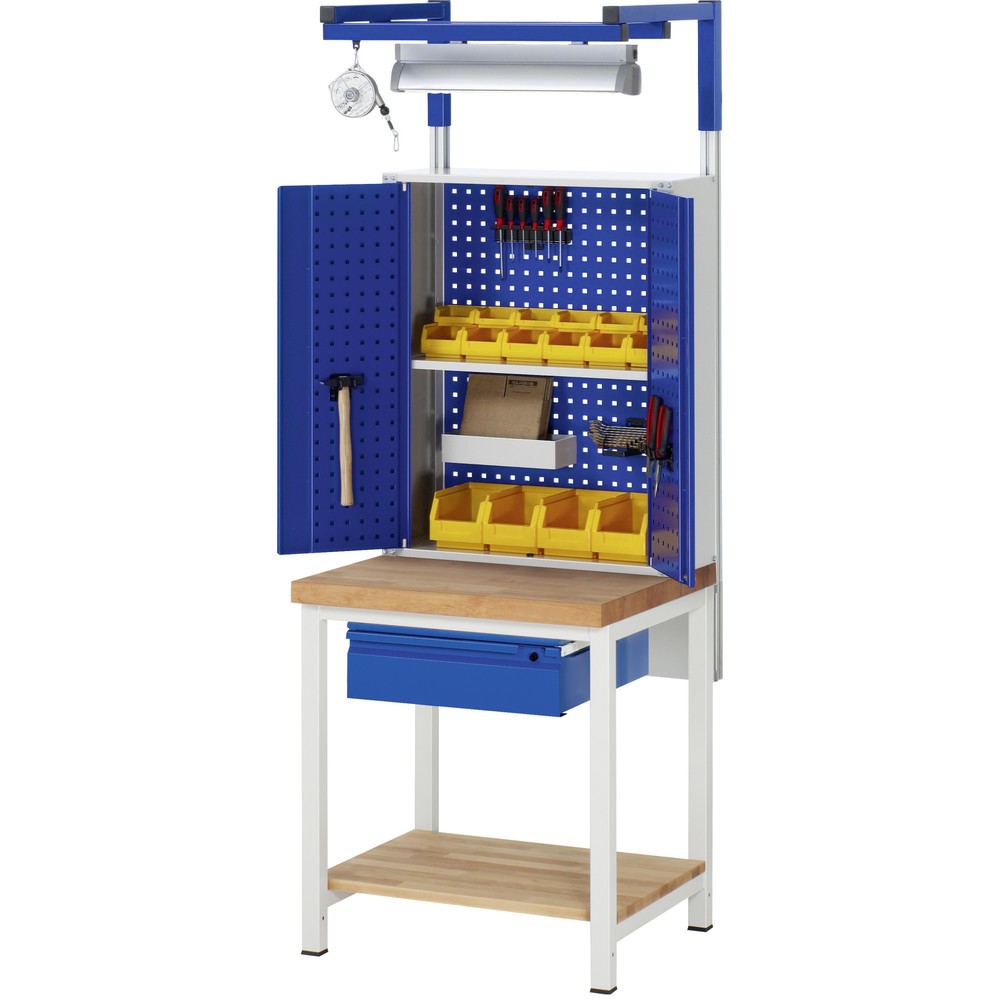 Productafbeelding nr. 5: Werkbank RAU serie 8000, massief beuken werkblad, dikte 40 mm, hxbxd 840 x 750 x 700 mm, 1 lade, 1 legbord diepte 557 mm