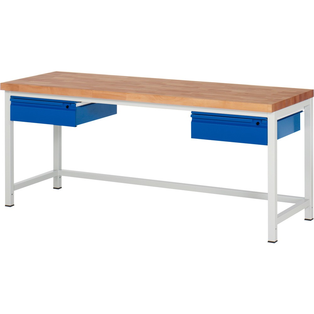 Productafbeelding nr. 1: Werkbank RAU serie 8000, massief beuken werkblad, dikte 40 mm, hxbxd 840 x 2.000 x 700 mm, 2 lades 2 x 150 mm