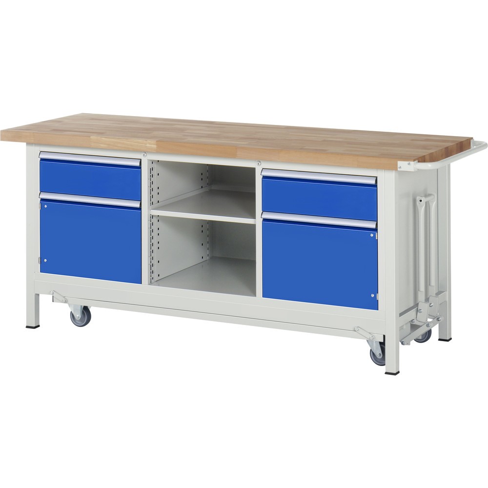 Productafbeelding nr. 1: RAU werkbank met dolly serie 8000, h x b x d 880 x 2.000 x 700 mm, 1 driedubbele onderbouwkast, met 2 lades en 2 openslaande deuren