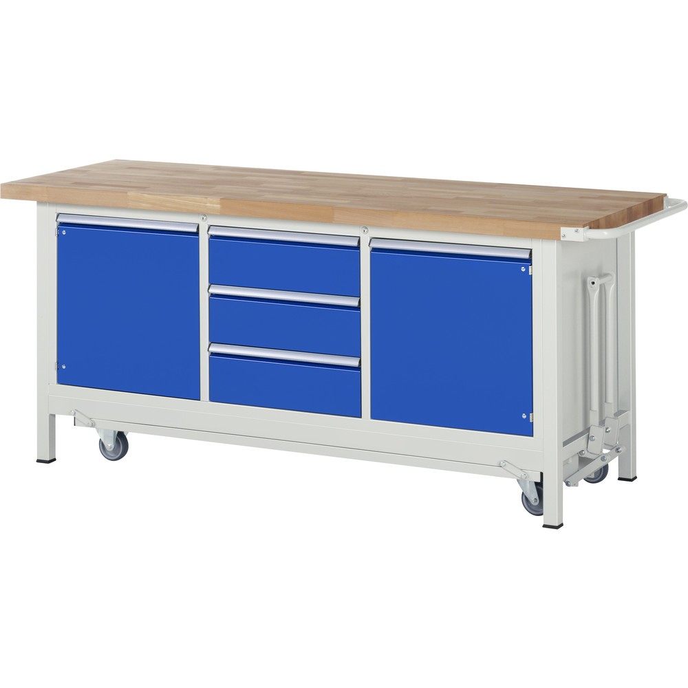 Productafbeelding nr. 1: RAU werkbank met dolly serie 8000, h x b x d 880 x 2.000 x 700 mm, 1 driedubbele onderbouwkast, met 3 lades en 2 openslaande deuren