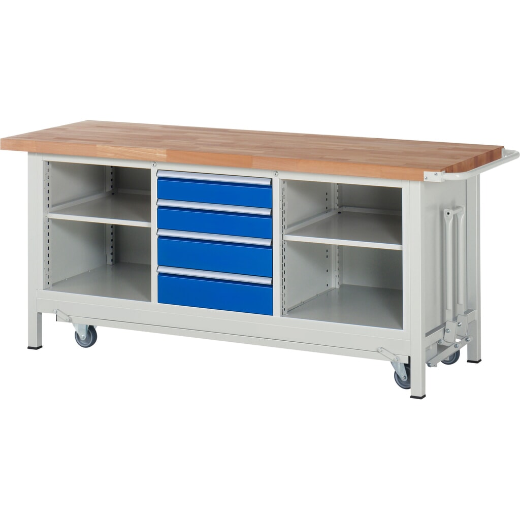 Werkbank RAU serie 8000 met neerlaatbaar onderstel, 1 driedubbele kast, hxbxd 880 x 2.000 x 700 mm, 4 x voor 90% uittrekbare lades, 1 legbord Product afbeelding: Werkbank RAU serie 8000 met neerlaatbaar onderstel, 1 driedubbele kast, hxbxd 880 x 2.000 x 700 mm, 4 x voor 90% uittrekbare lades, 1 legbord