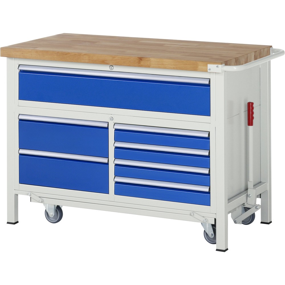 Product afbeelding: RAU werkbank met dolly serie 8000, h x b x d 920 x 1.250 x 700 mm, 1 driedubbele onderbouwkast, met 7 lades