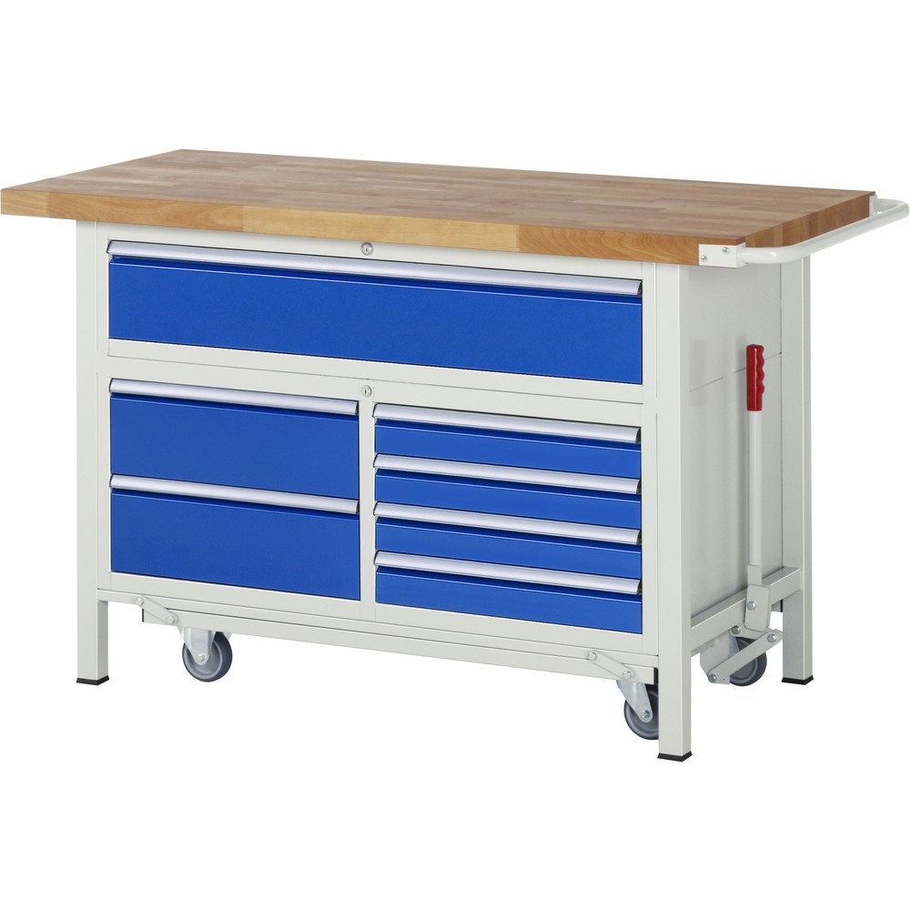 Product afbeelding: RAU werkbank met dolly serie 8000, h x b x d 920 x 1.500 x 700 mm, 1 driedubbele onderbouwkast, met 7 lades